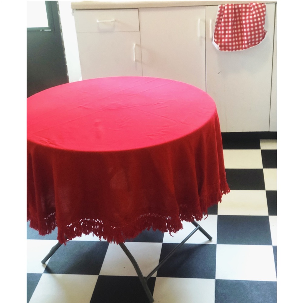 Vintage Round Red Fringe Tablecloth
